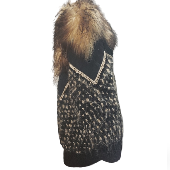 NORMA Canada Vintage 1980's Fur Patchwork Art Knit Sweater Jacket mixed media - Picture 2 of 12